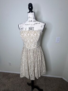 Max & Cleo Strapless Lace A-Line Dress in Ivory